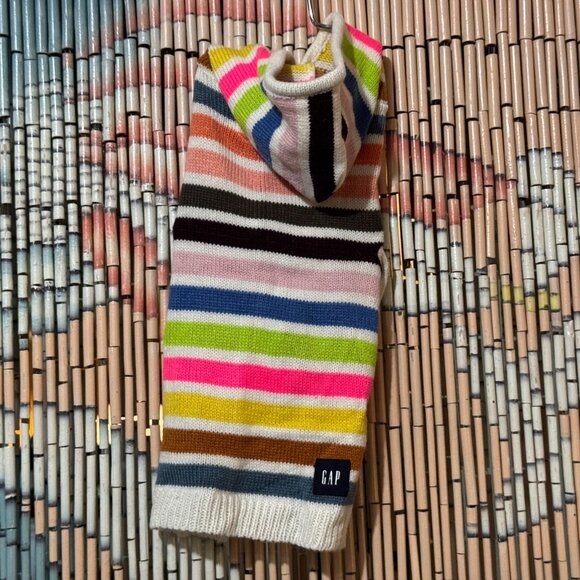 GAP Crazy Stripe Hoodie Knit Dog Sweater, Bright Multi-Color Stripes, XS/S - Picture 7 of 14